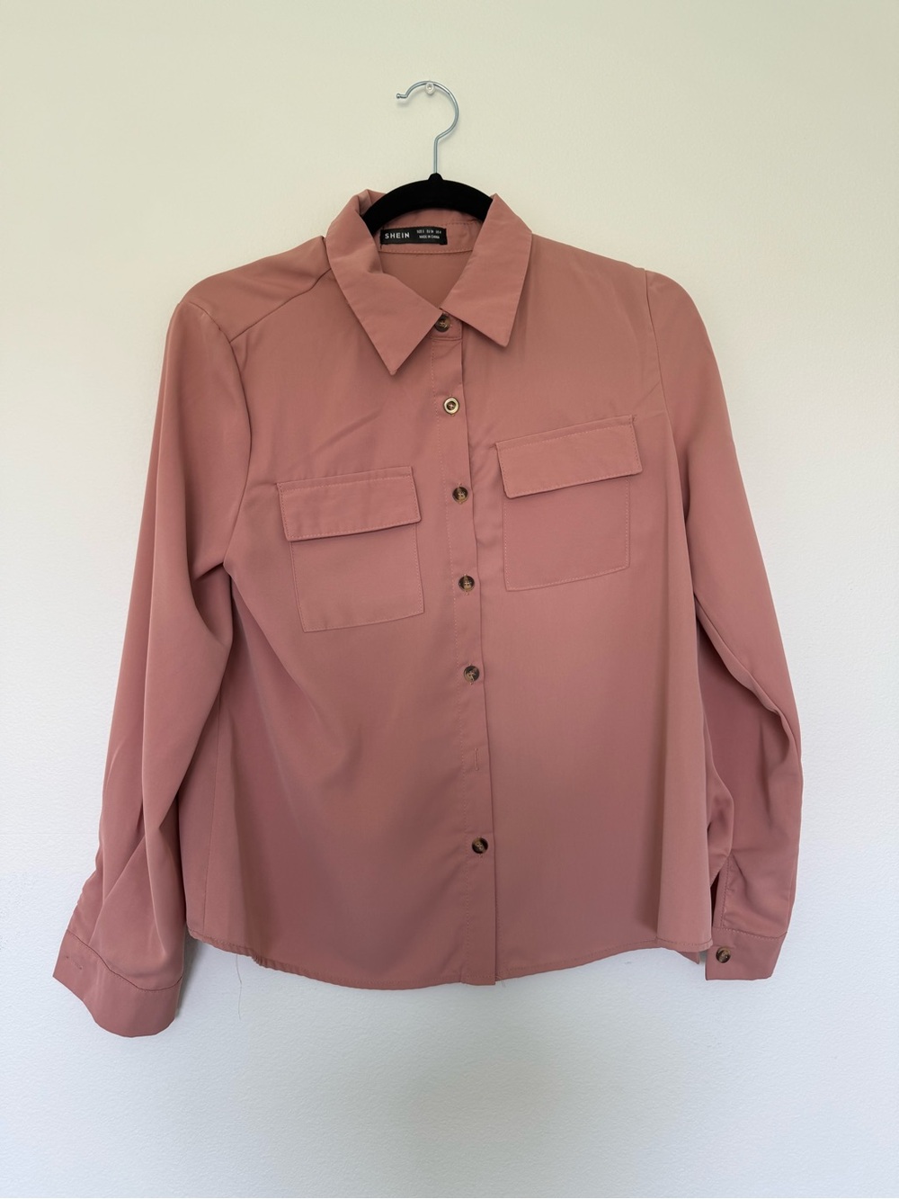 SHEIN Womens Rose Mauve Button-Down Pocket Shirt